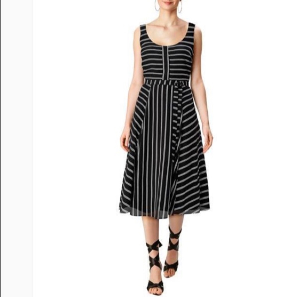 Eshakti - Pieced stripe print sash tie shirt dress - 22W - Plus